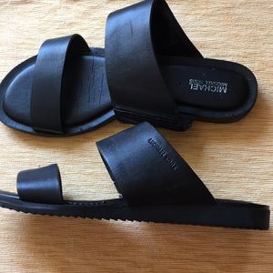 Michael Kors Size 7 double band slides.  Rich black leather